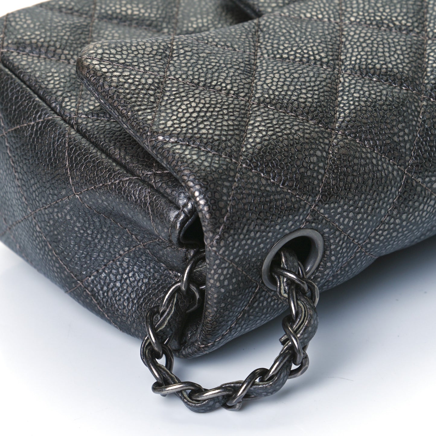 Metallic Caviar Quilted Mini Rectangular Flap Dark Silver
