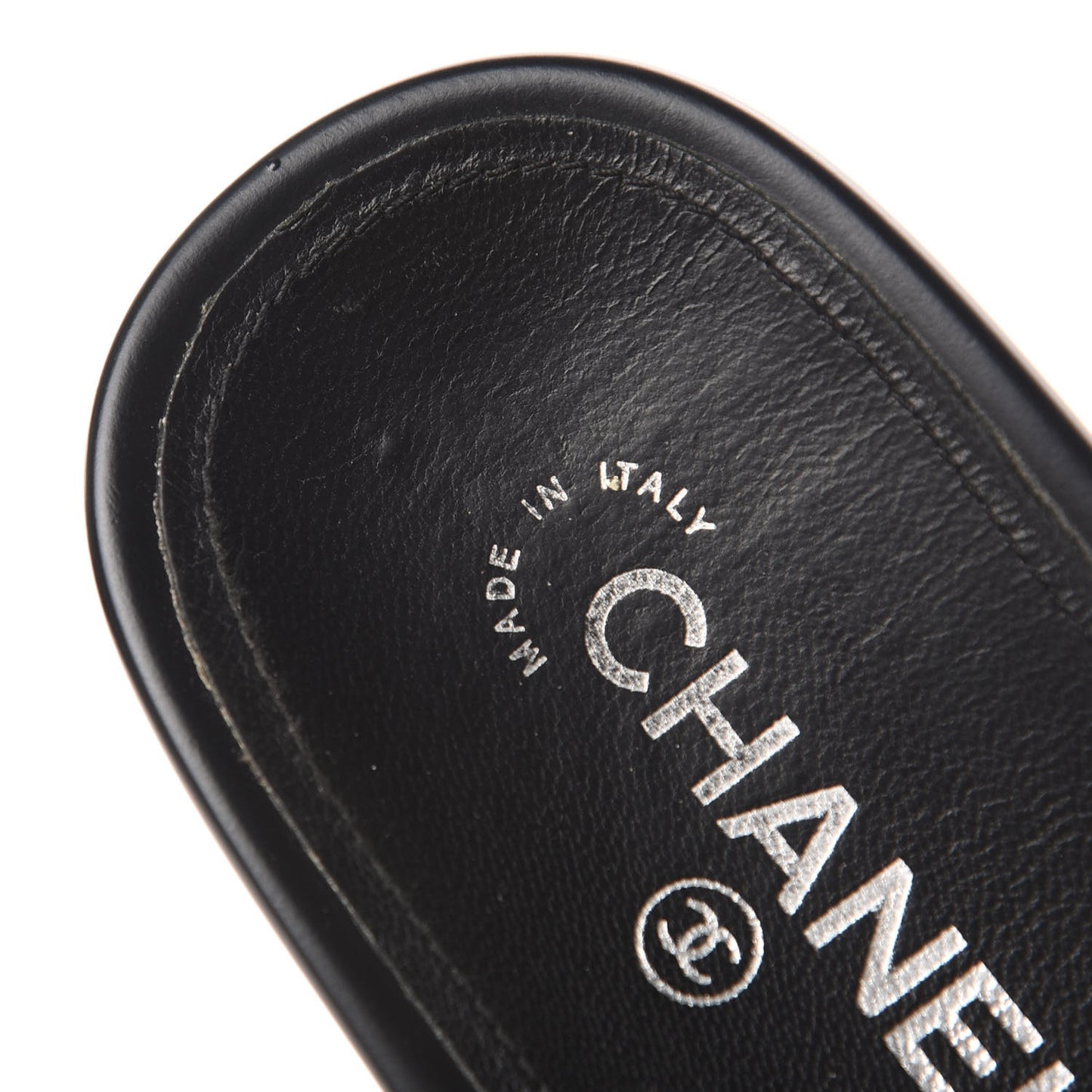 Tweed Lambskin Chain Flat Sandals 37 White Black