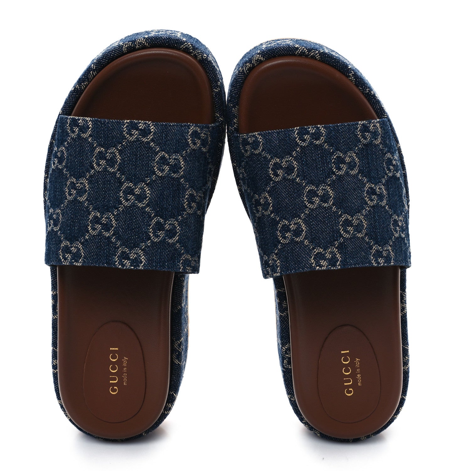 Gucci New Denim GG Monogram Angelina Platform 55mm Slide Sandals 37 Blue Tea 2 of 10