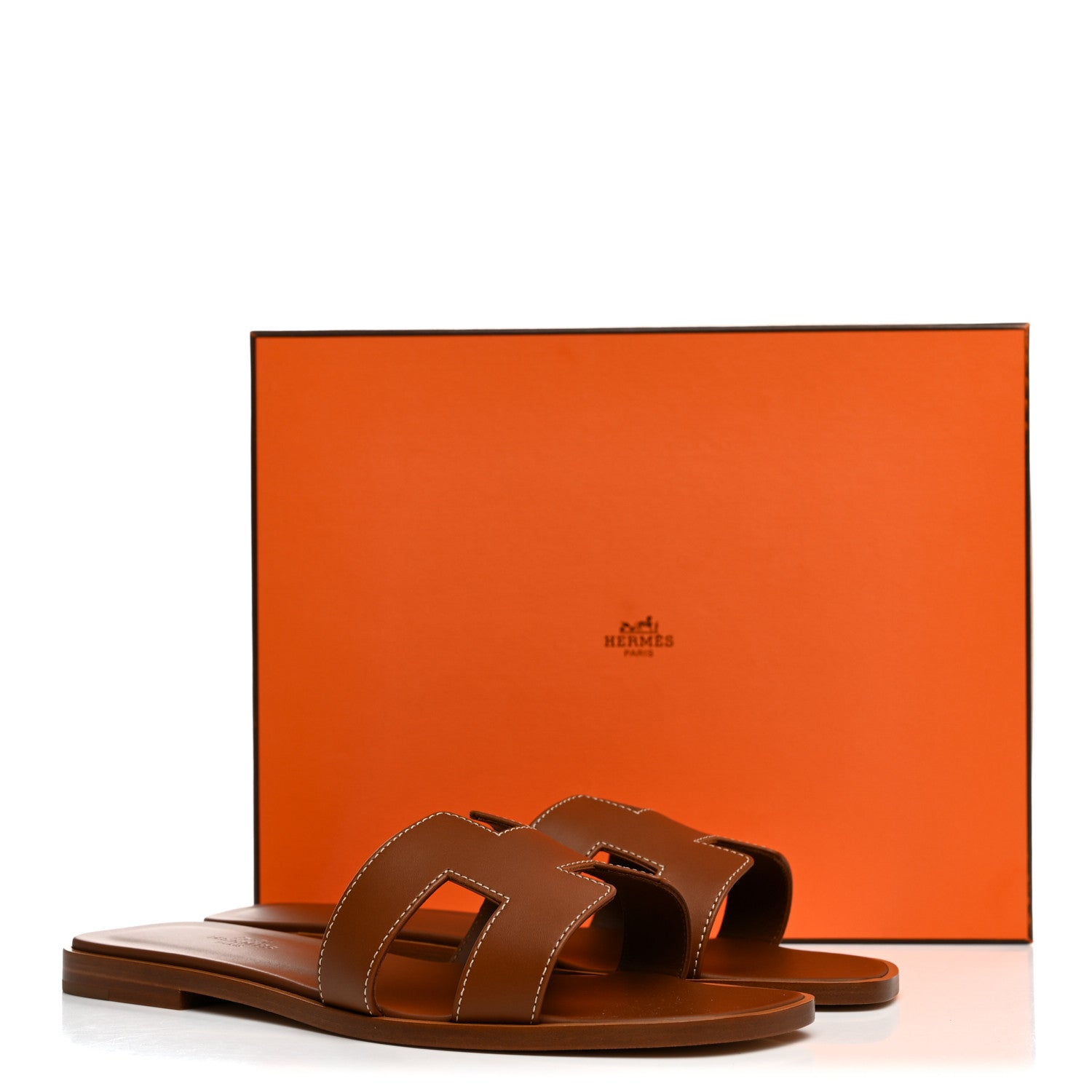 Hermes Box Calfskin Oran Sandals 38 Gold 9 of 9