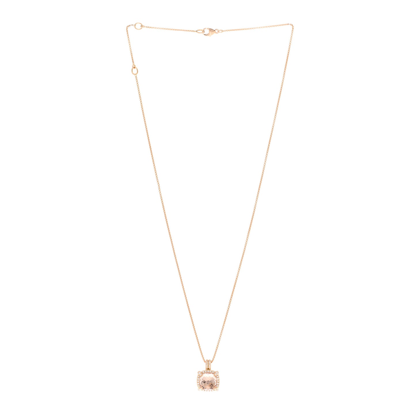18K Rose Gold Diamond Morganite 9mm Petite Chatelaine Pave Bezel Pendant Necklace