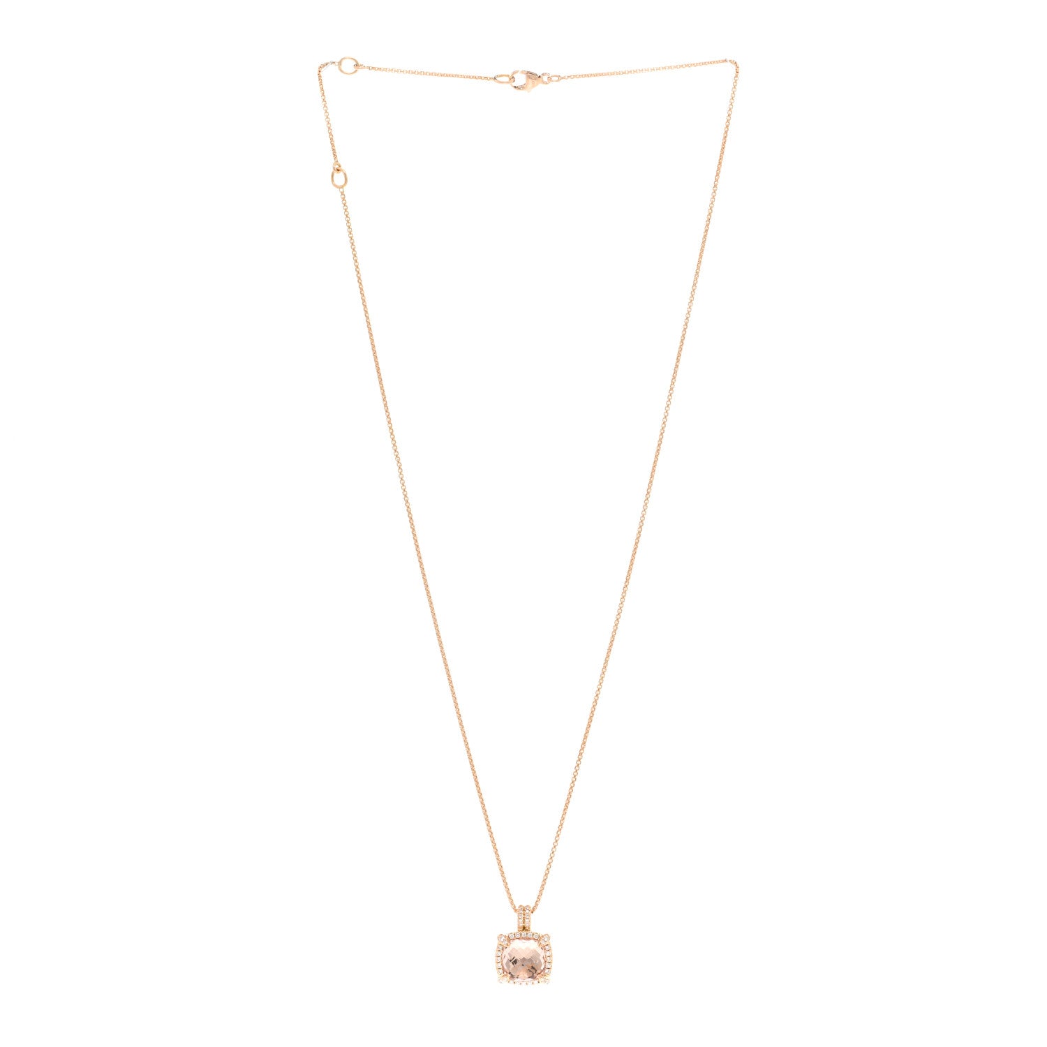 David Yurman 18K Rose Gold Diamond Morganite 9mm Petite Chatelaine Pave Bezel Pendant Necklace 3 of 5