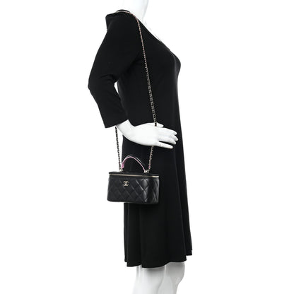 Chanel Lambskin Quilted Small Top Handle Vanity Case With Chain Black Lilac 2 of 13