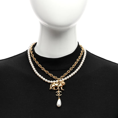Chanel Metal CC Pearl Lion Necklace Gold 2 of 5