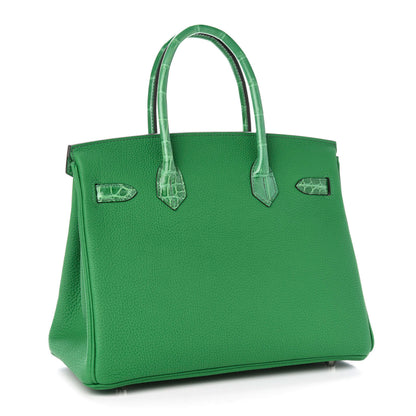 Hermes Togo Shiny Niloticus Crocodile Birkin Touch 30 Bamboo Cactus 3 of 34