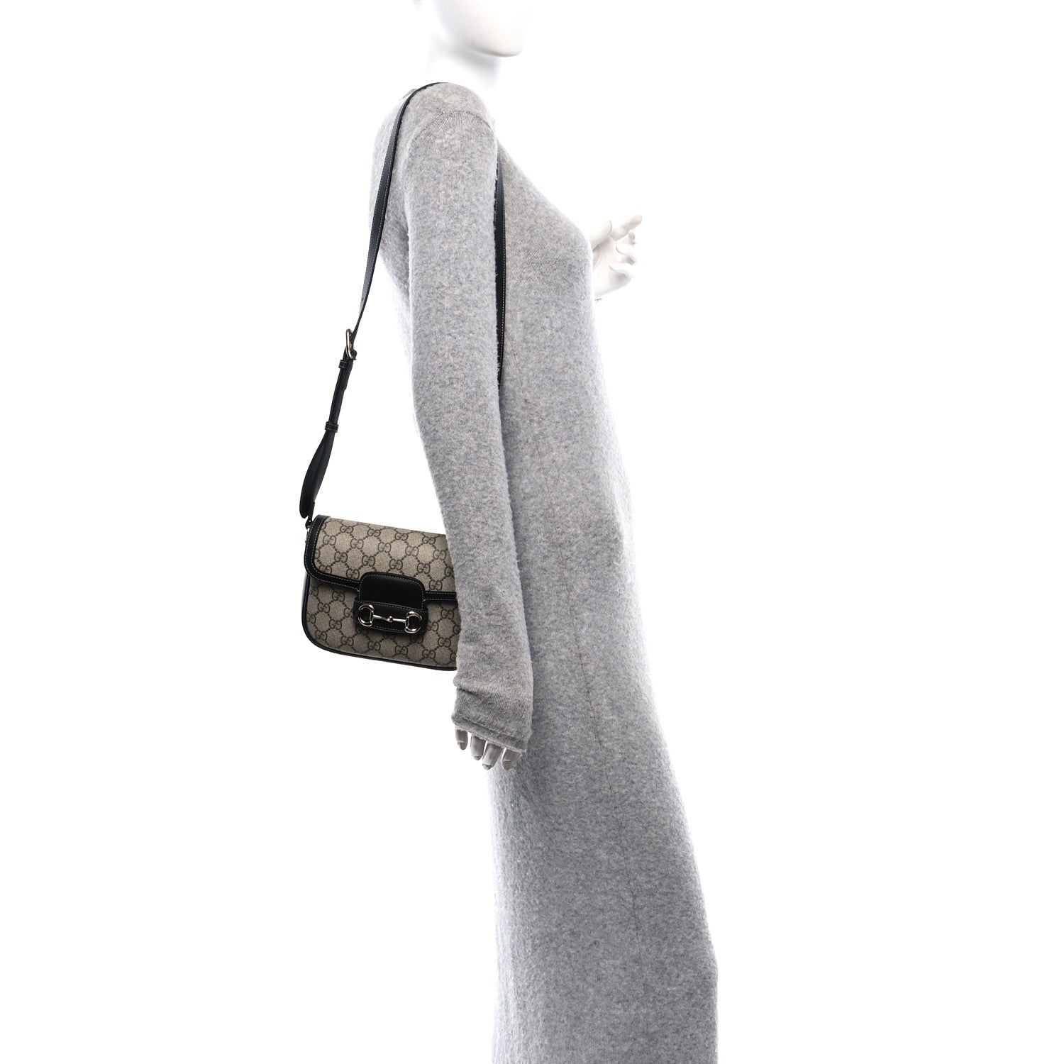 Gucci GG Supreme Monogram Horsebit 1955 Soft Small Shoulder Bag Beige Black 2 of 12