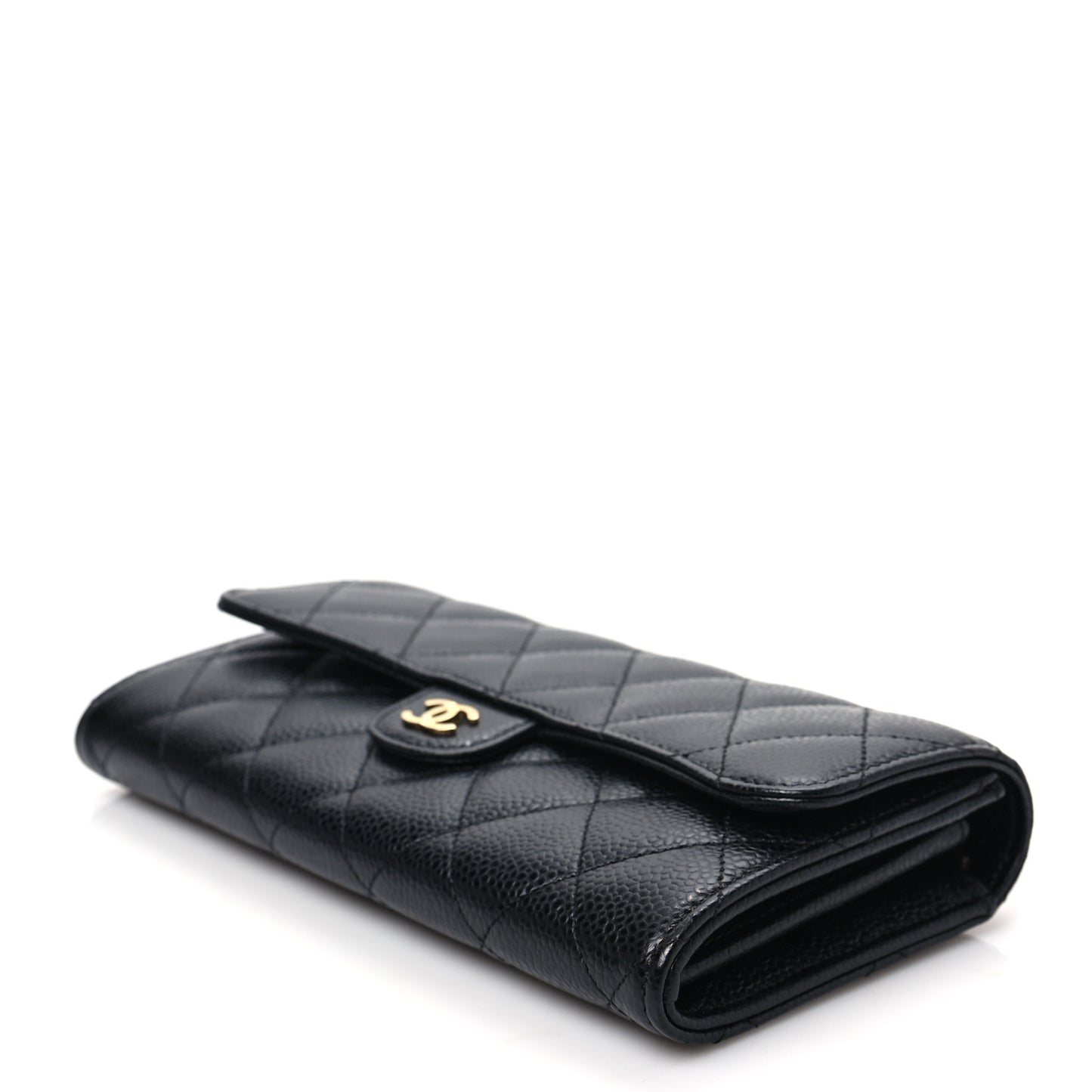 Caviar Quilted Long Flap Wallet Black