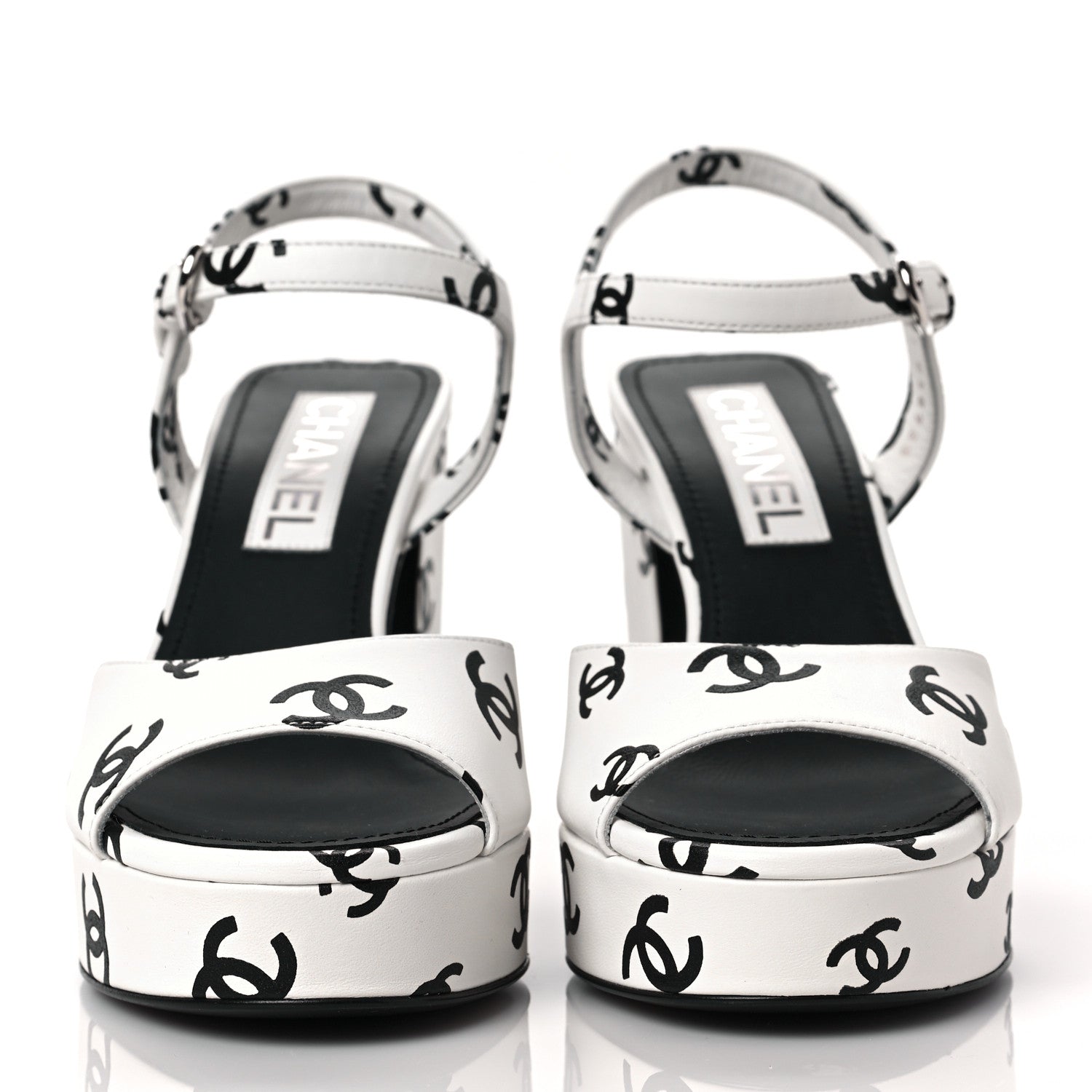 Chanel Printed Lambskin CC Platform Sandals 37 White Black 2 of 8