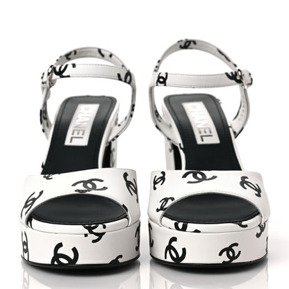 Chanel Printed Lambskin CC Platform Sandals 37 White Black 2 of 8