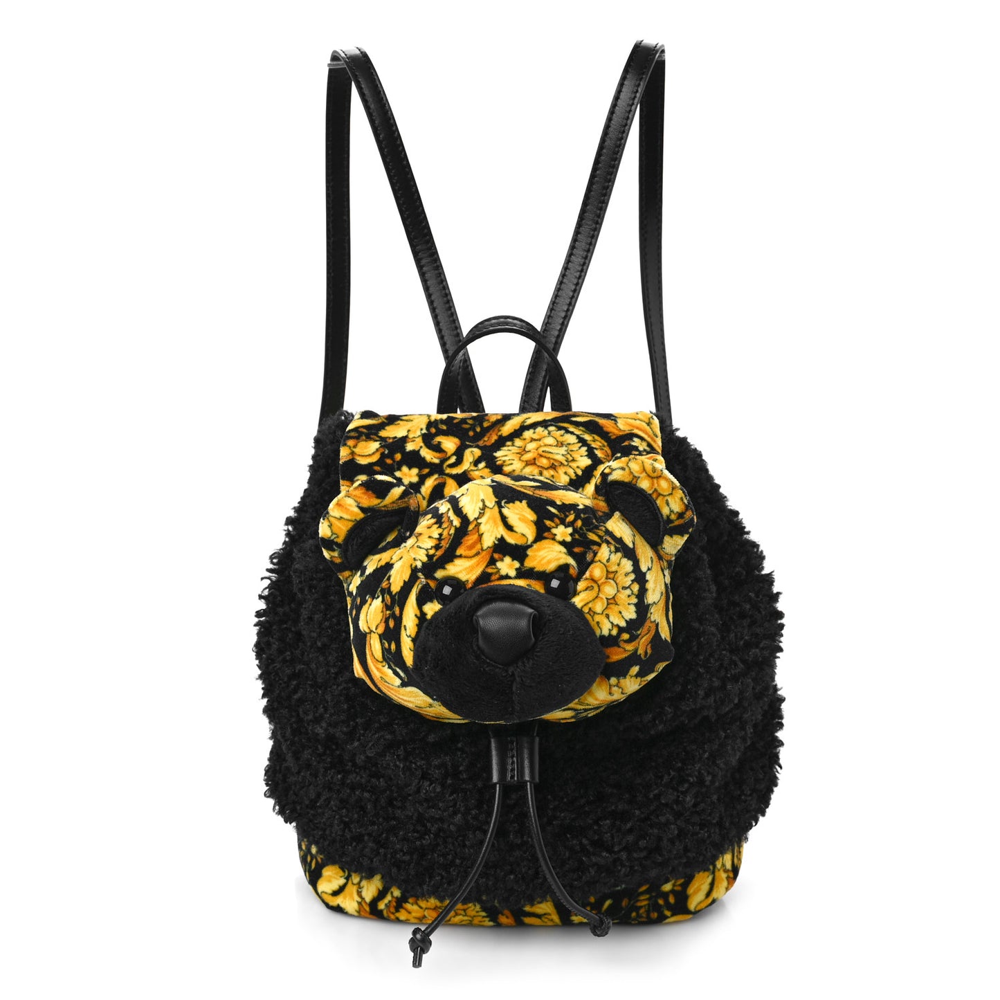 Cotton Calfskin Barocco Teddy Backpack Black Gold