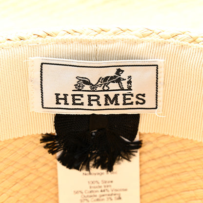 Hermes Straw Brides De Gala Panama Carrousel Hat 56 Naturel Ecru Black 8 of 10