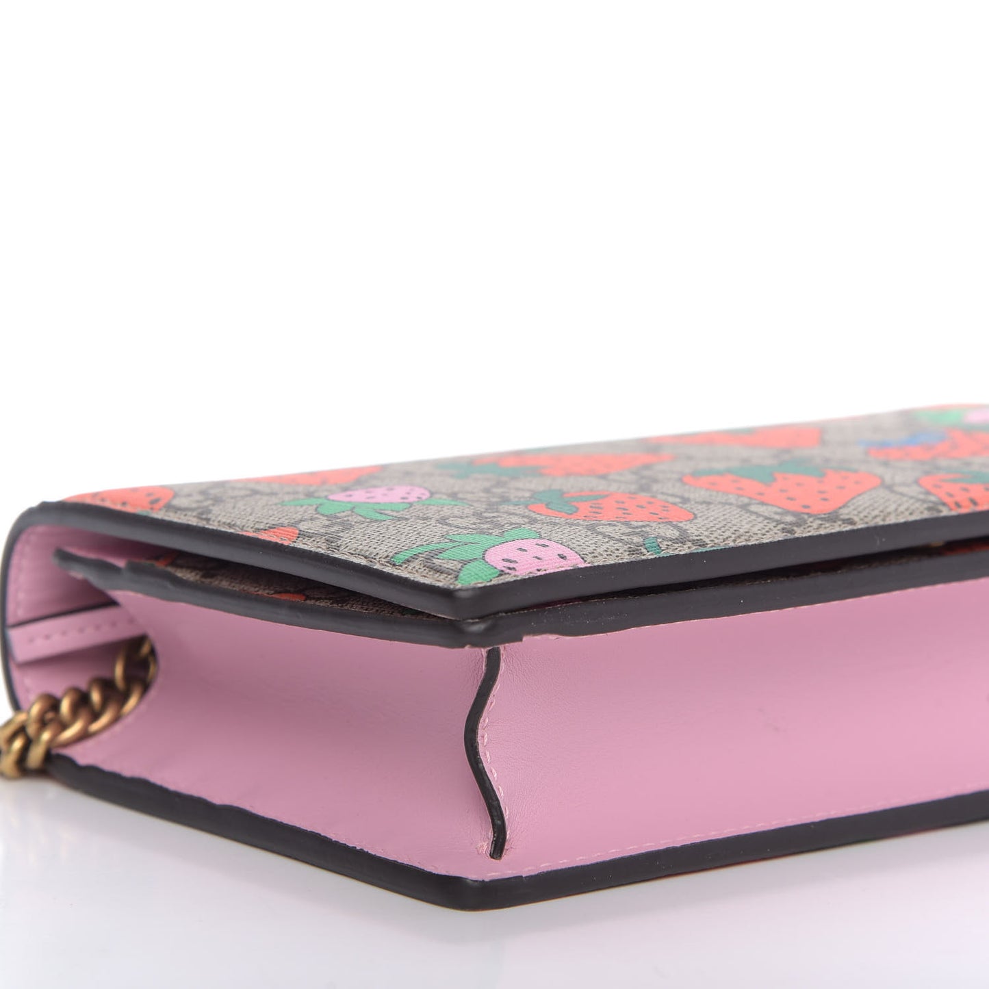GG Supreme Monogram Strawberry Chain Wallet