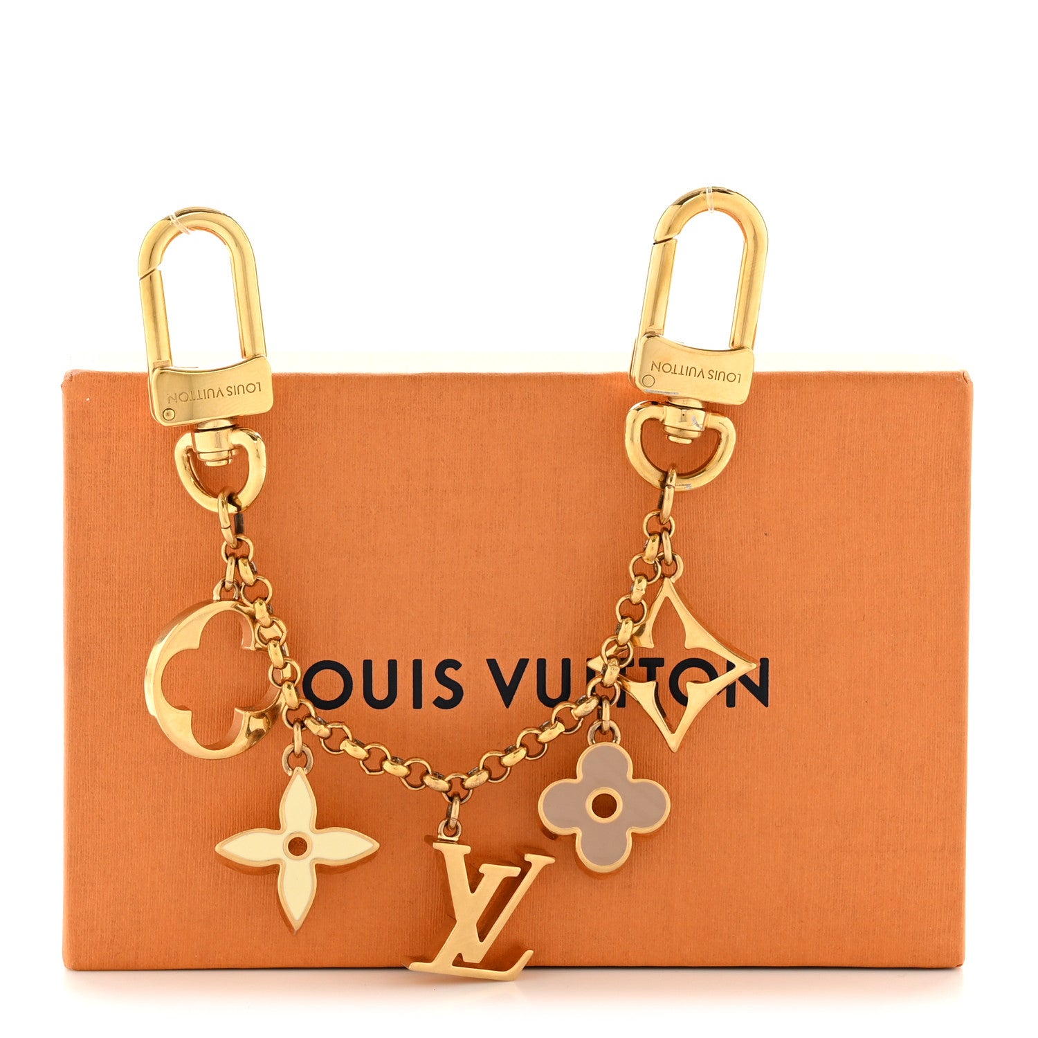 Louis Vuitton Brass Enamel Fleur De Monogram Bag Charm Chain Gold