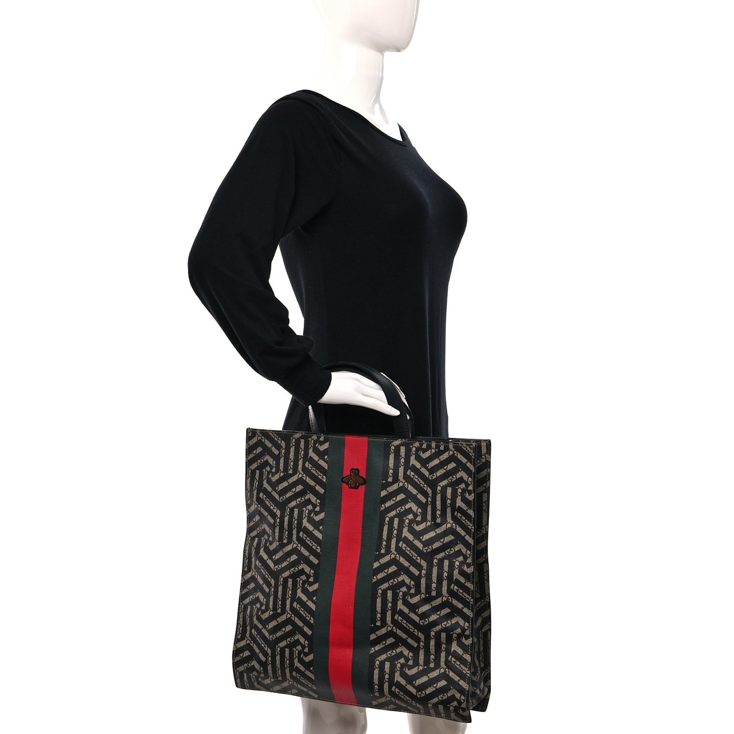 GG Supreme Monogram Caleido Web Vertical Tote Black