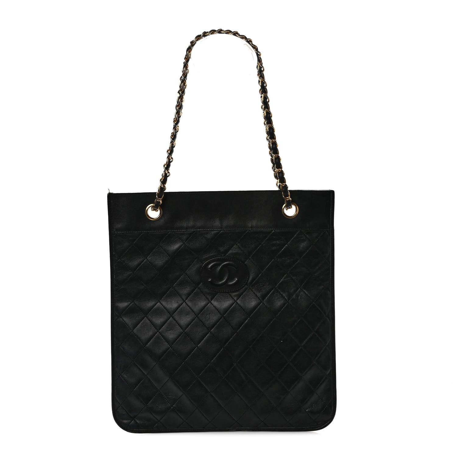 Chanel Lambskin Quilted Flat Tote Black 1 of 12