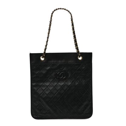 Chanel Lambskin Quilted Flat Tote Black 1 of 12