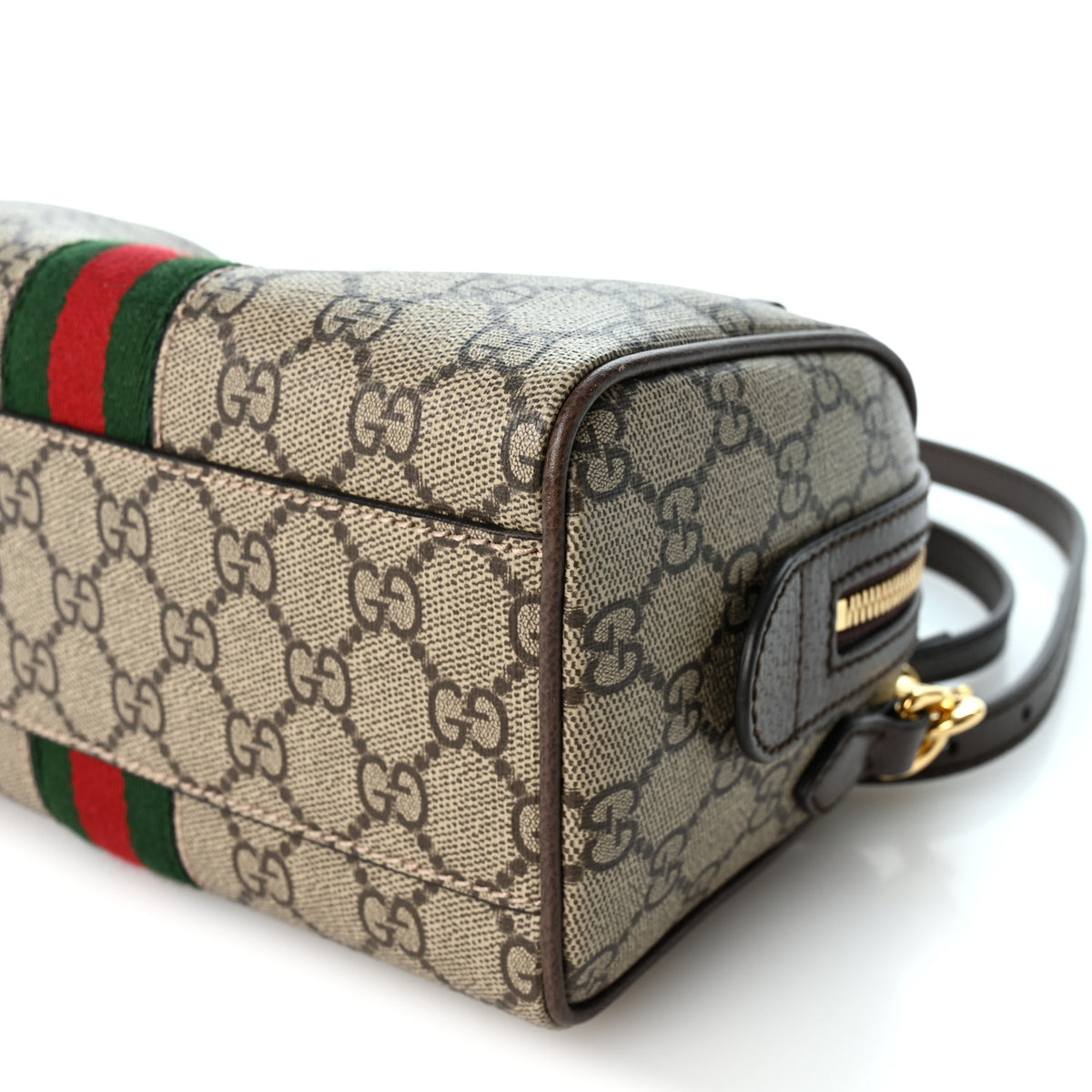 Gucci GG Supreme Monogram Textured Dollar Calfskin Web Mini Ophidia Top Handle Bag Beige Ebony New Acero 10 of 10