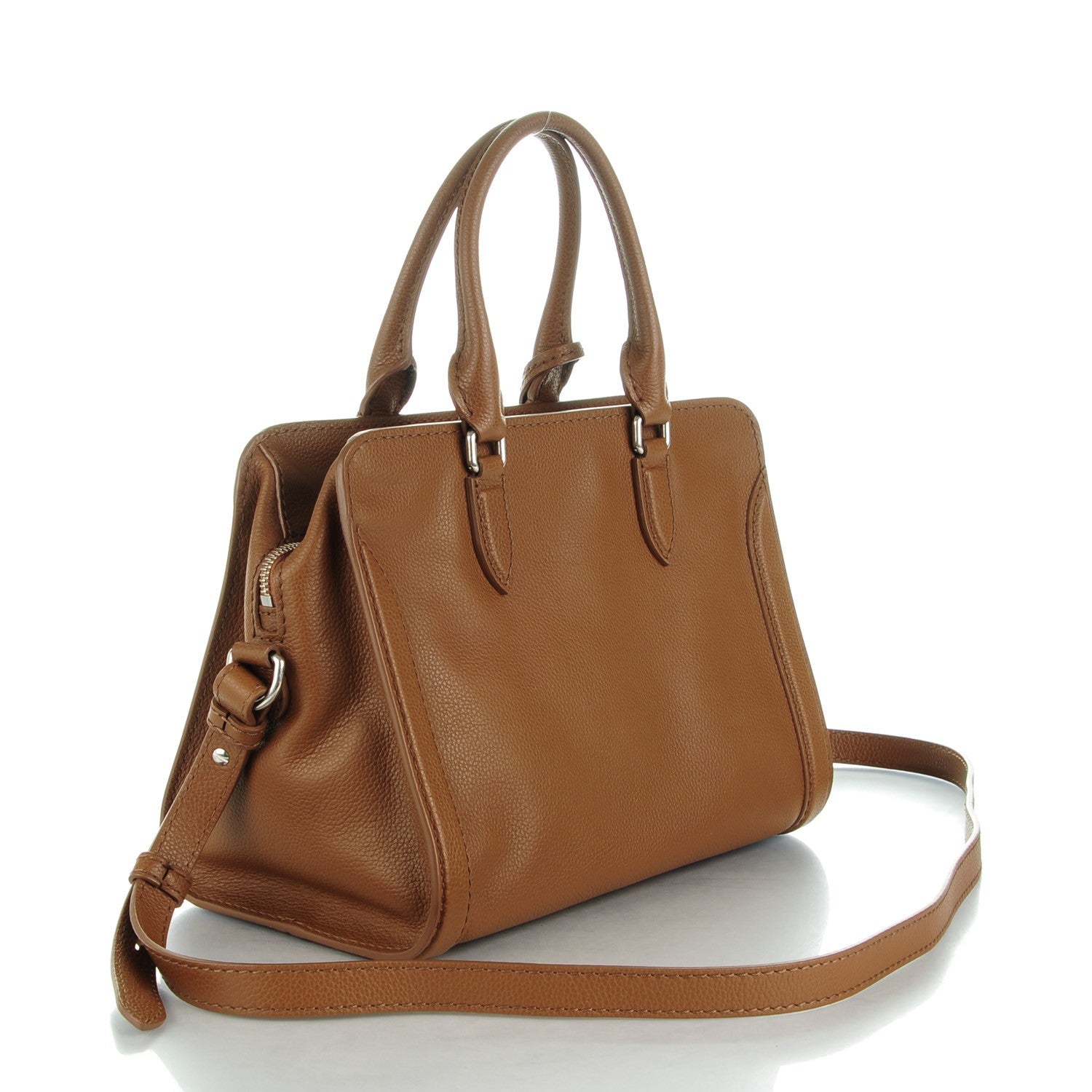 Alexander McQueen Pebbled Calfskin Small Skull Padlock Zip Around Tote Cognac 3 of 7