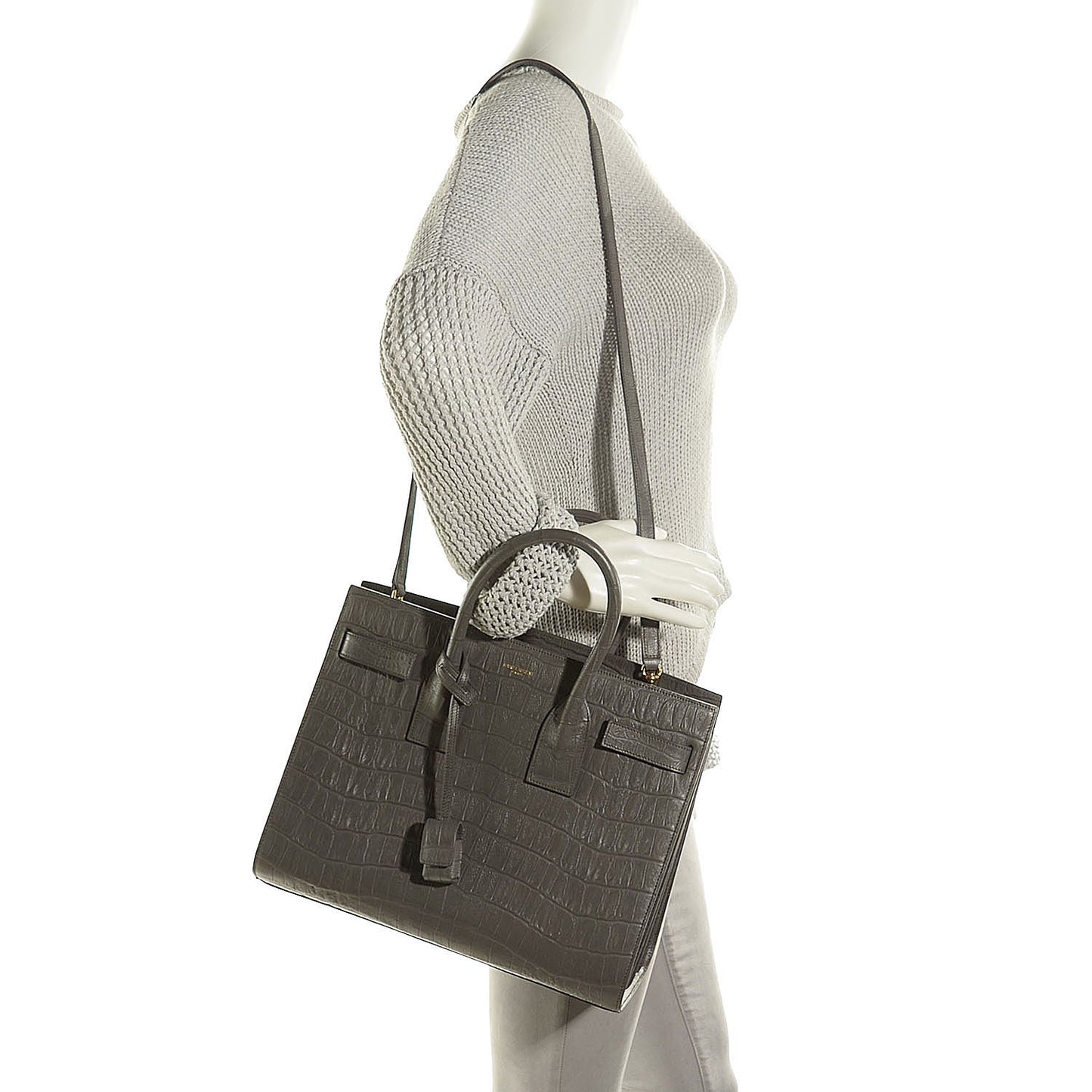 Calfskin Crocodile Embossed Small Sac De Jour Fog