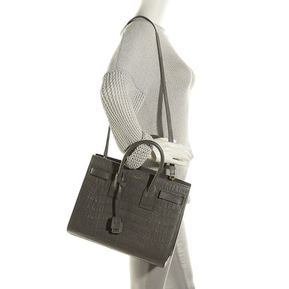 Saint Laurent Calfskin Crocodile Embossed Small Sac De Jour Fog 2 of 9