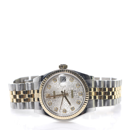Rolex Stainless Steel 18K Yellow Gold Diamond 31mm Oyster Perpetual Datejust Watch Silver Jubilee 178243 2 of 6