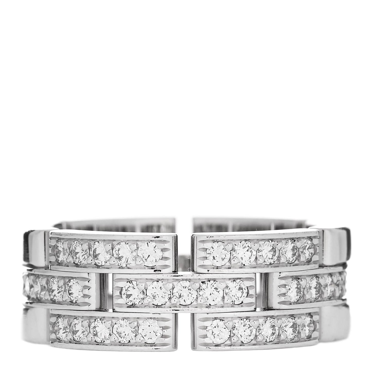 18K White Gold Diamond Maillon Panthere 3 Half Rows Paved Ring 57 8