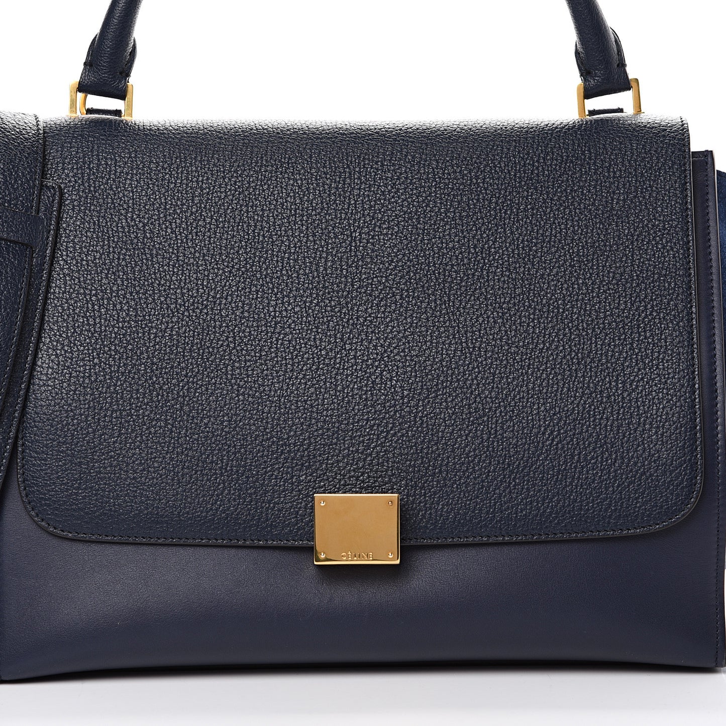 Drummed Calfskin Suede Medium Trapeze Navy Blue