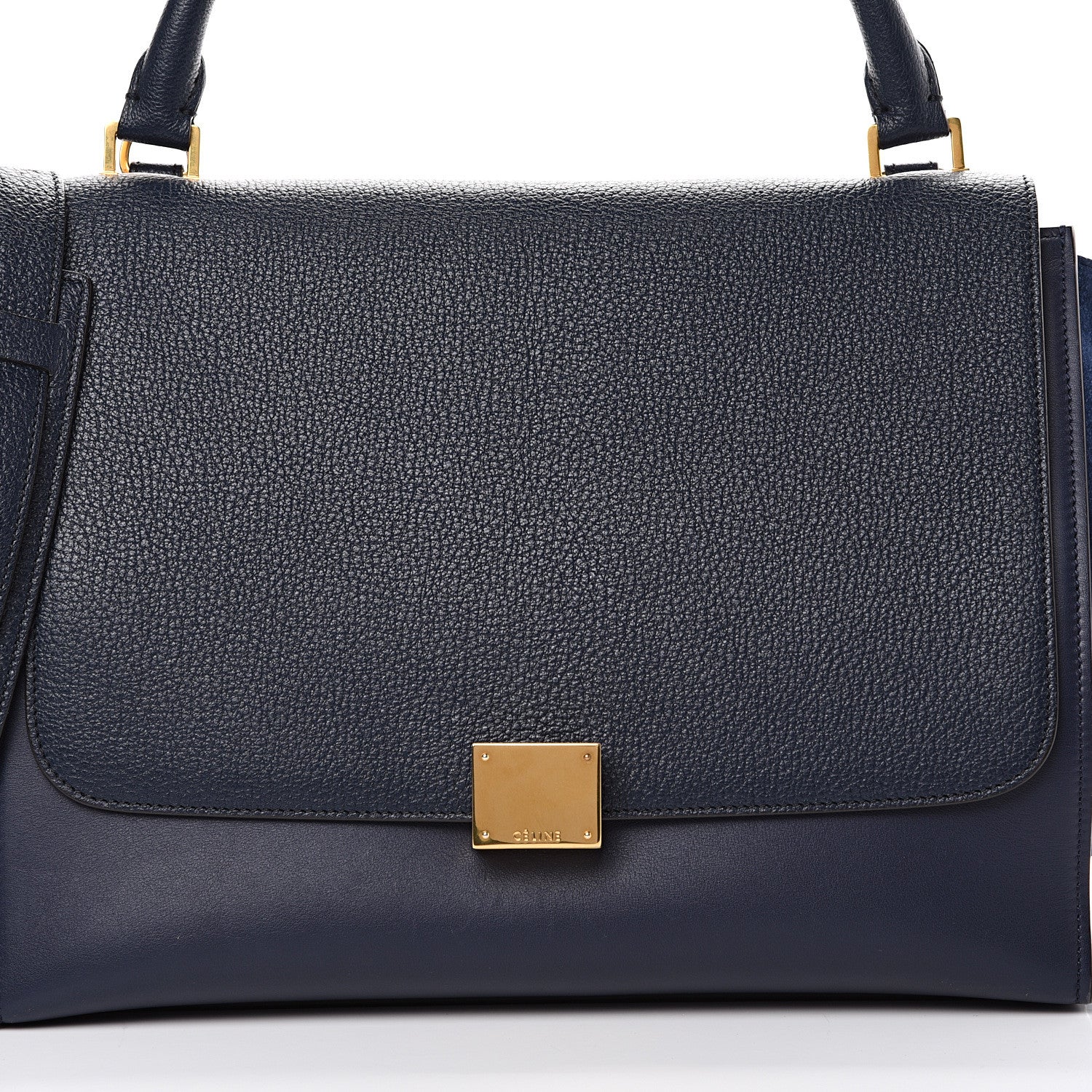 Celine Drummed Calfskin Suede Medium Trapeze Navy Blue 7 of 10