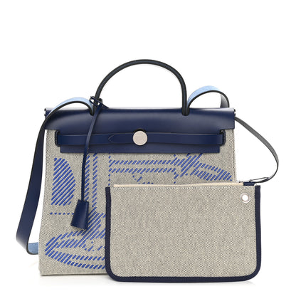 Hermes Vache Hunter Toile H Brides de Gala Herbag Zip Retourne 31 PM Bleu De France Ecru Black 1 of 11