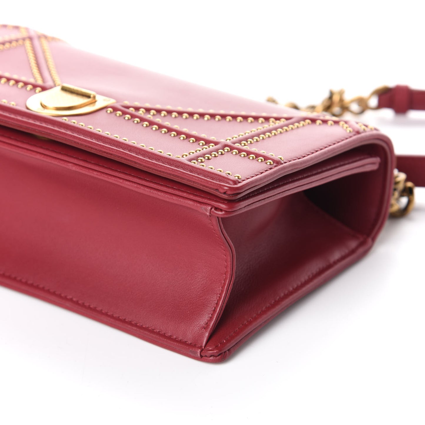 Calfskin Studded Small Diorama Flap Bag Burgundy