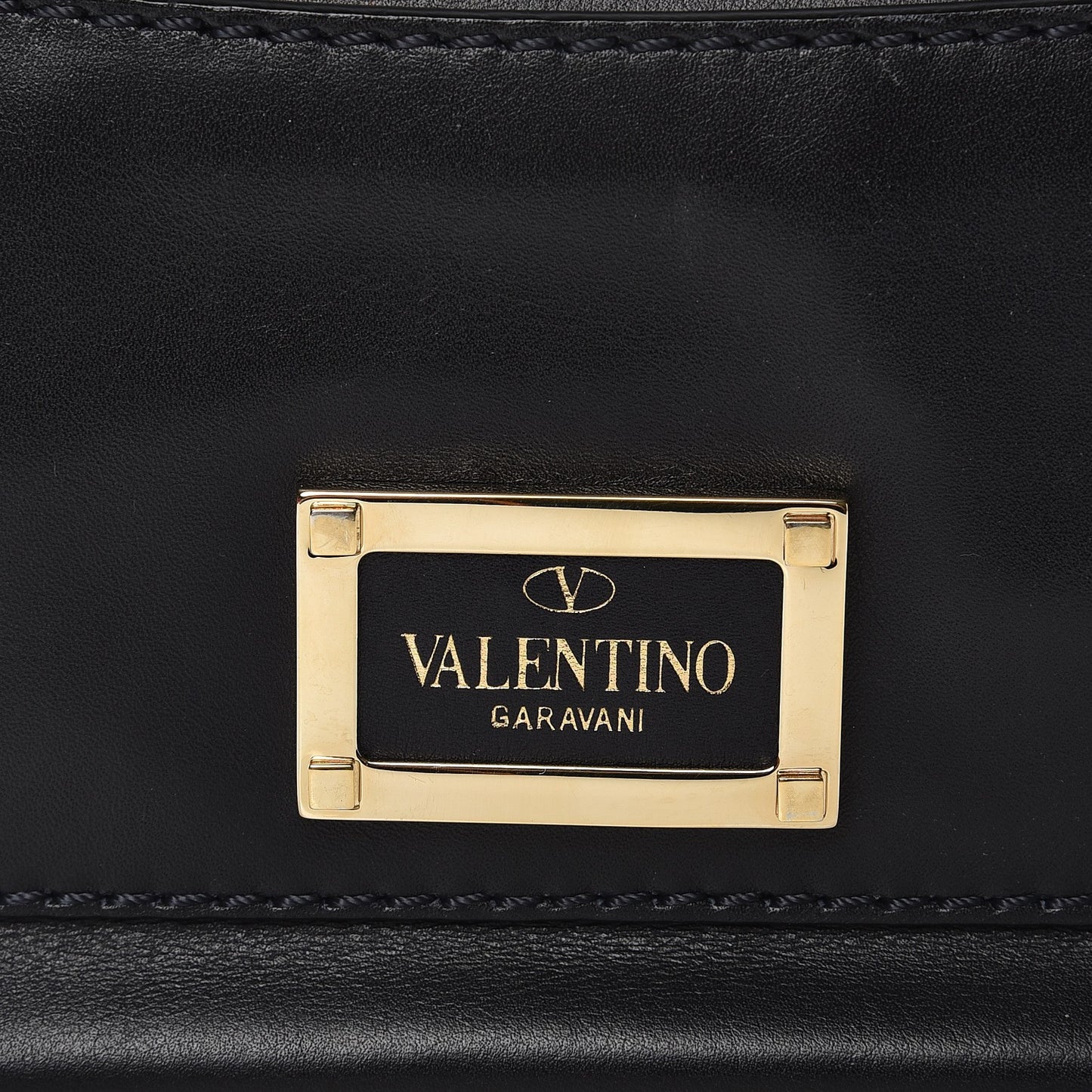 Vitello Rockstud Flip Lock Shoulder Flap Bag Black