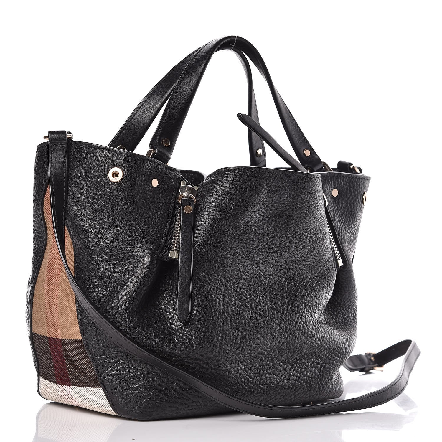 Burberry Grainy Calfskin House Check Small Maidstone Black 3 of 9