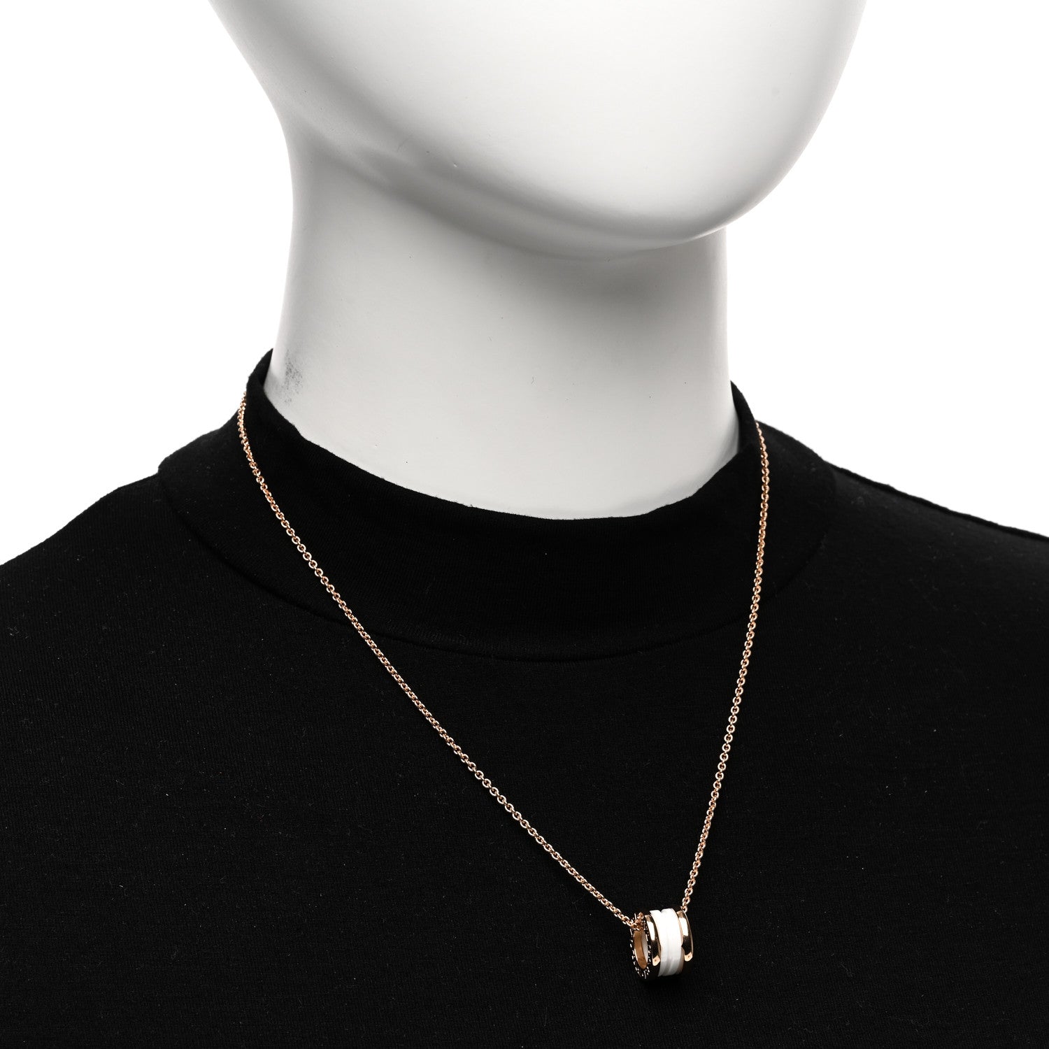 Bulgari 18K Rose Gold White Ceramic B.Zero1 Pendant Necklace 2 of 5
