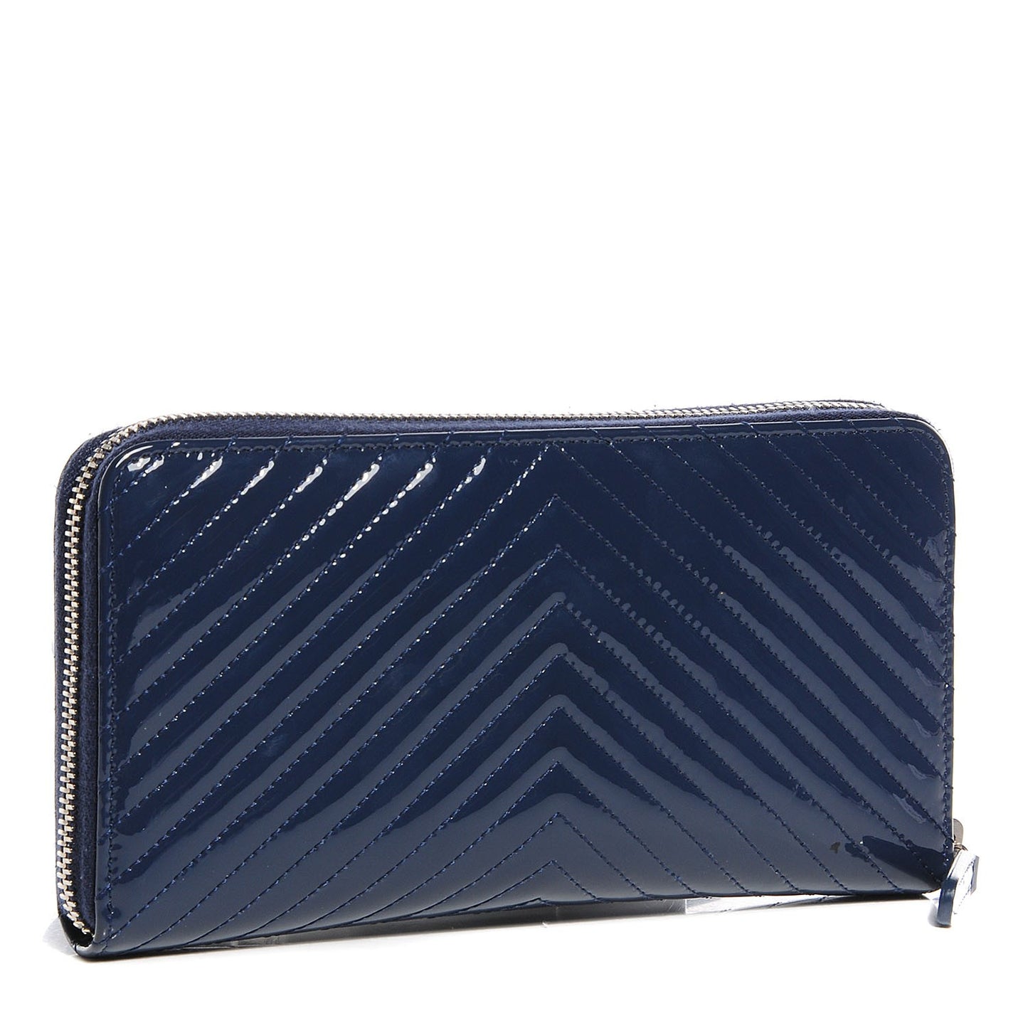 Patent Chevron Zip Around Wallet Blue