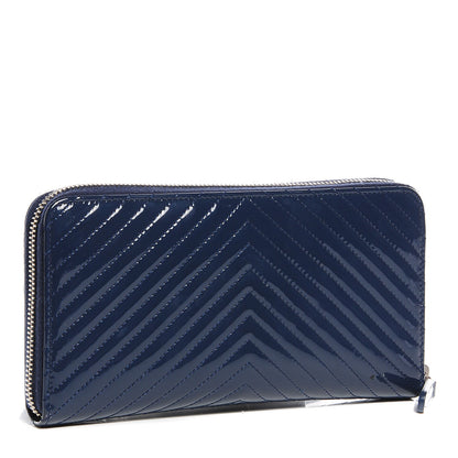 Chanel Patent Chevron Zip Around Wallet Blue 3 of 8