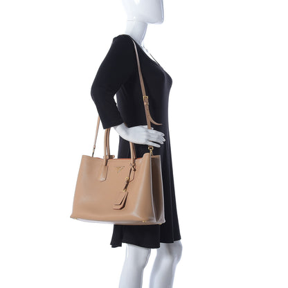 Prada Saffiano Cuir Medium Double Bag Noisette Papaya 3 of 47