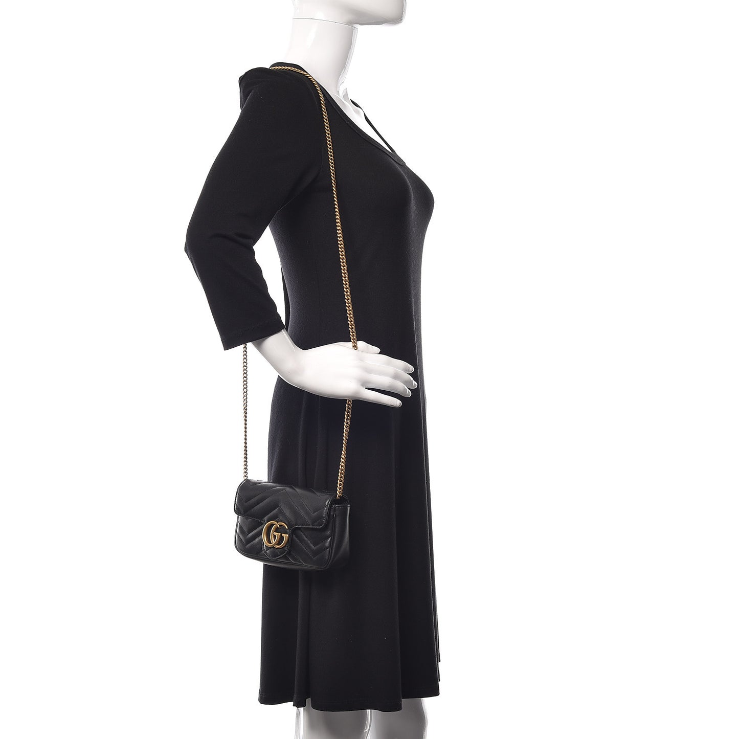 Calfskin Matelasse Super Mini GG Marmont Shoulder Bag Black