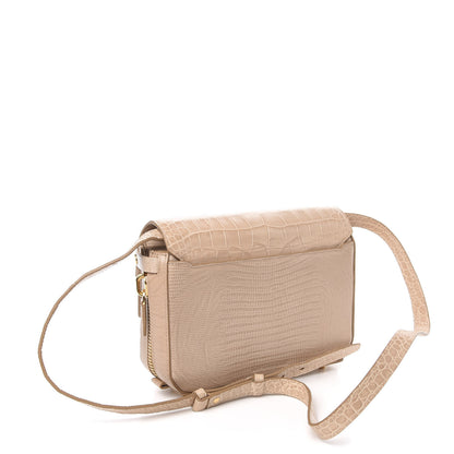 Alexander Wang Crocodile Lizard Embossed Calfskin Tri-Fold Shoulder Bag Almond 3 of 9