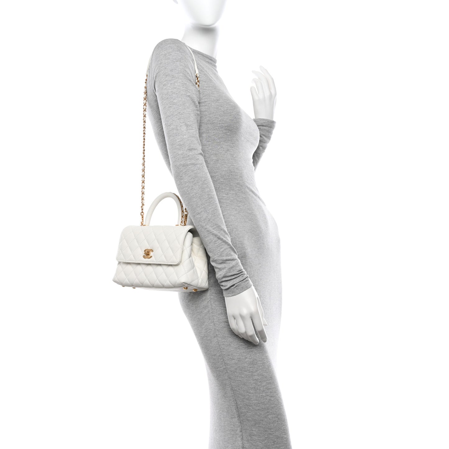 Caviar Quilted Mini Coco Chain Handle Flap White