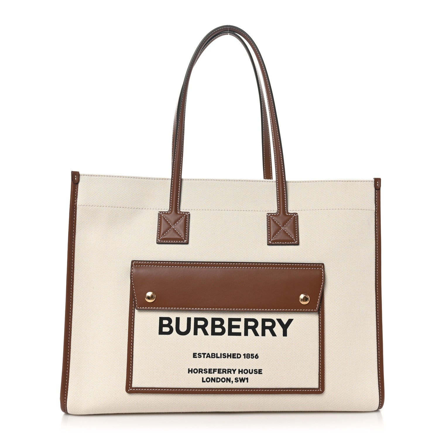 Burberry Canvas Smooth Calfskin Medium Two Tone Freya Tote Brown 1 of 9