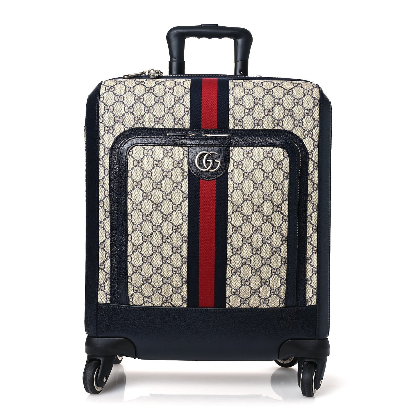 GG Supreme Monogram Textured Dollar Calfskin Web Small Savoy Cabin Trolley Beige Blue