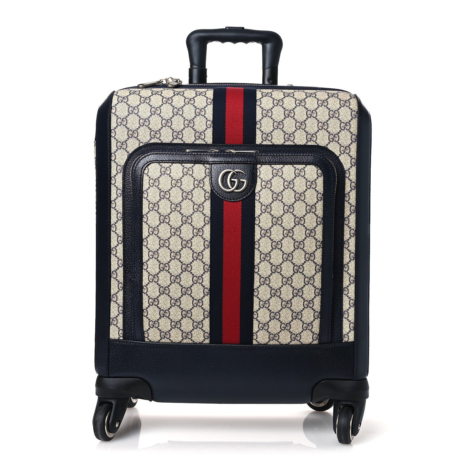 Gucci GG Supreme Monogram Textured Dollar Calfskin Web Small Savoy Cabin Trolley Beige Blue 1 of 9