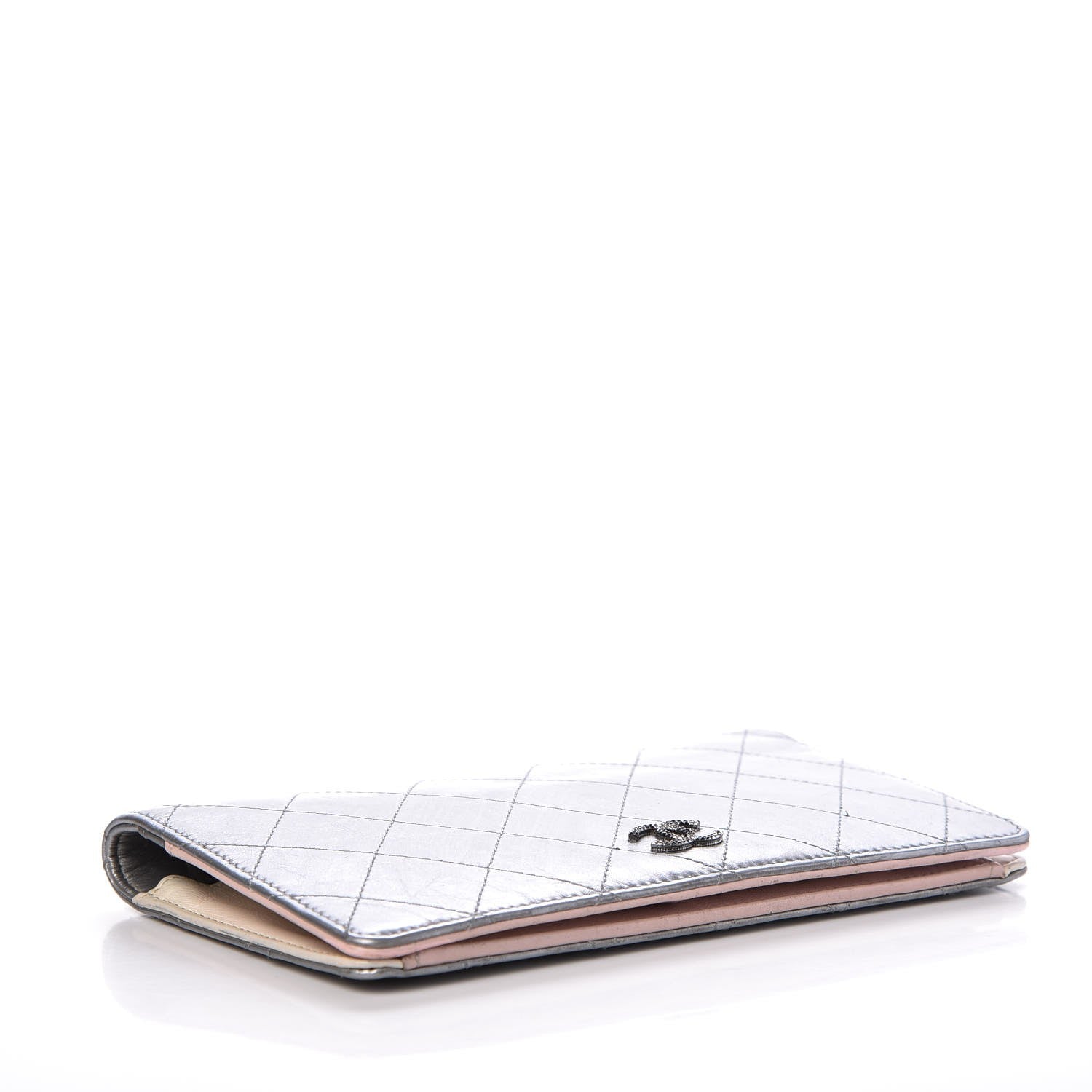 Chanel Metallic Calfskin Diamond Stitched Yen Wallet Silver 4 of 10