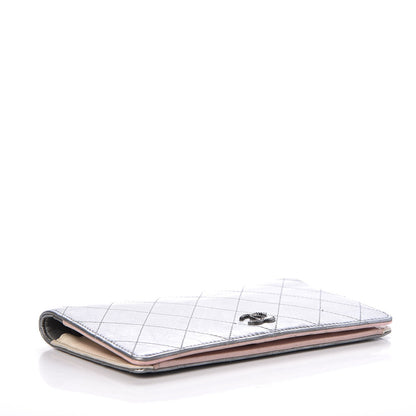 Chanel Metallic Calfskin Diamond Stitched Yen Wallet Silver 4 of 10