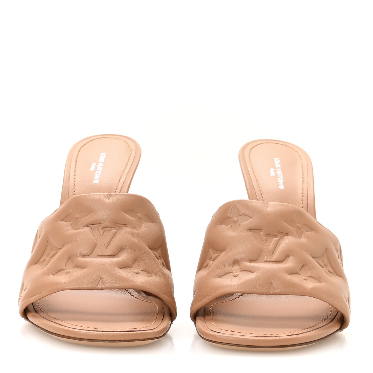 Lambskin Embossed Monogram Revival Mules 39 Peche Beige