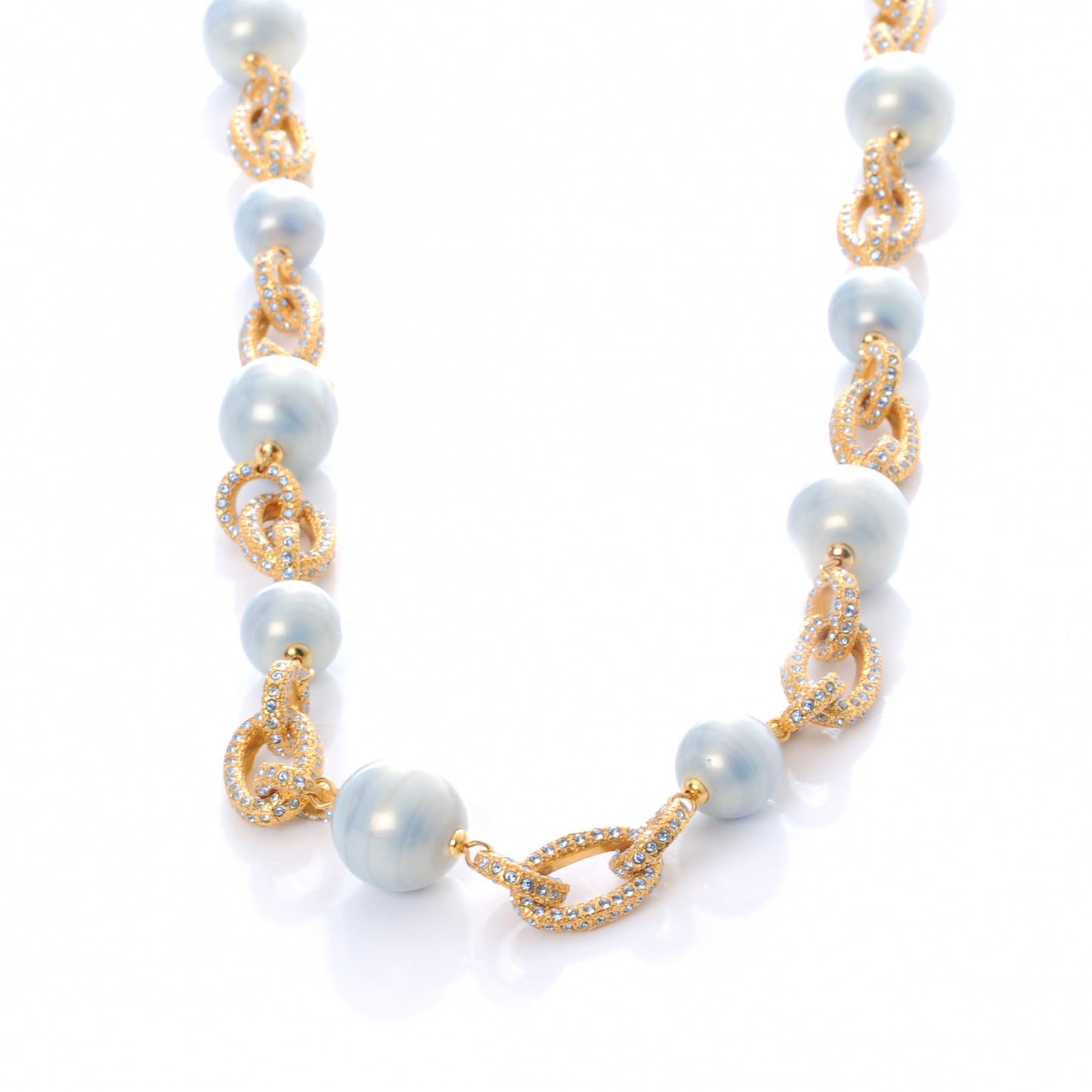 Pearl Crystal Chain Necklace Blue and Gold