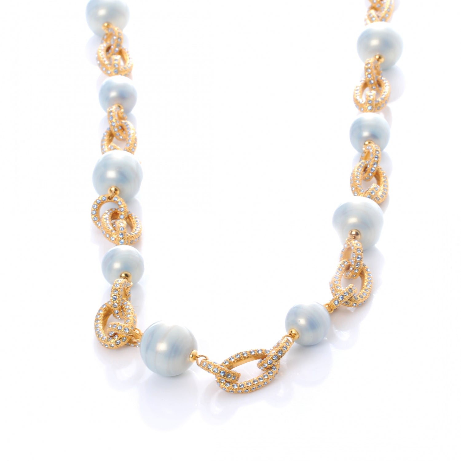 Chanel Pearl Crystal Chain Necklace Blue and Gold 1 of 6