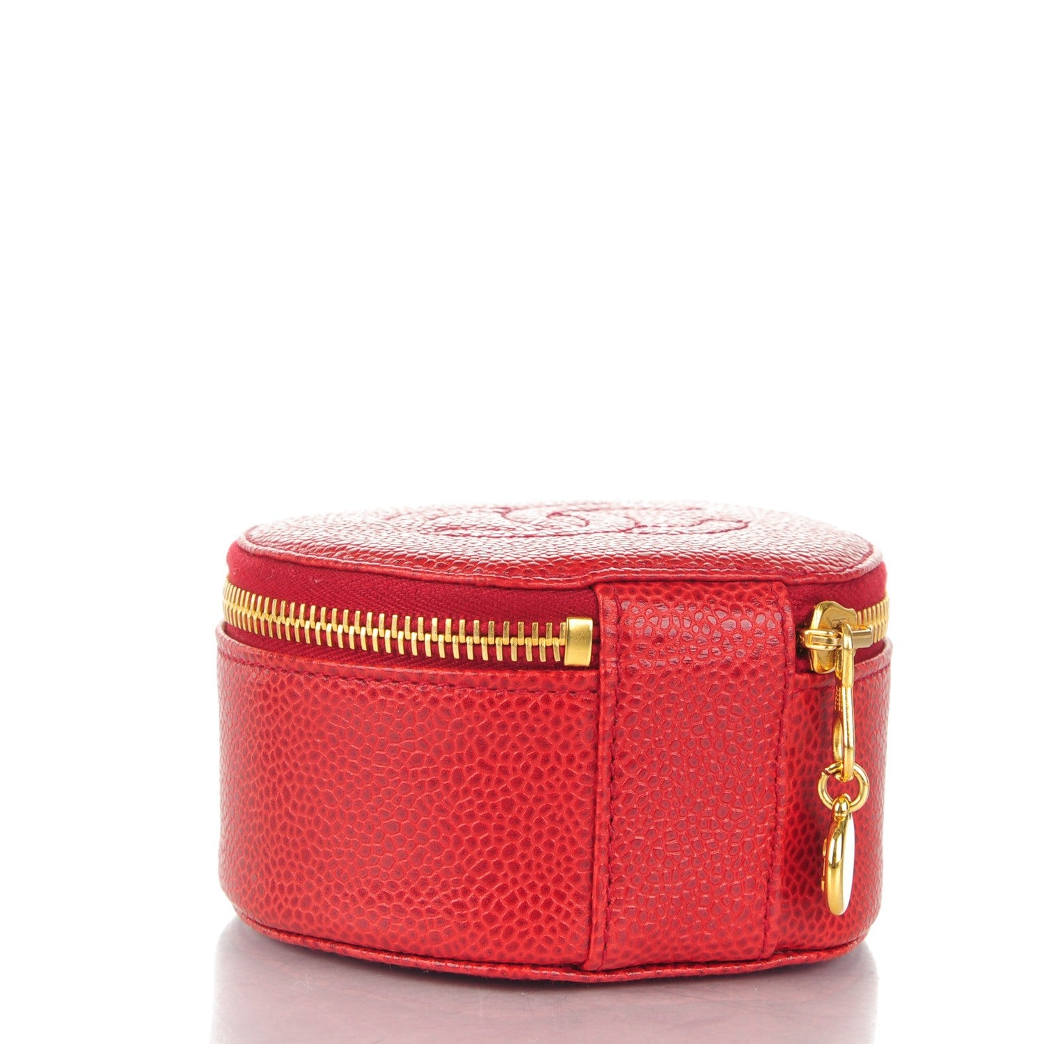 Chanel Caviar Round Jewelry Travel Case Red 3 of 7