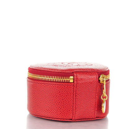 Chanel Caviar Round Jewelry Travel Case Red 3 of 7