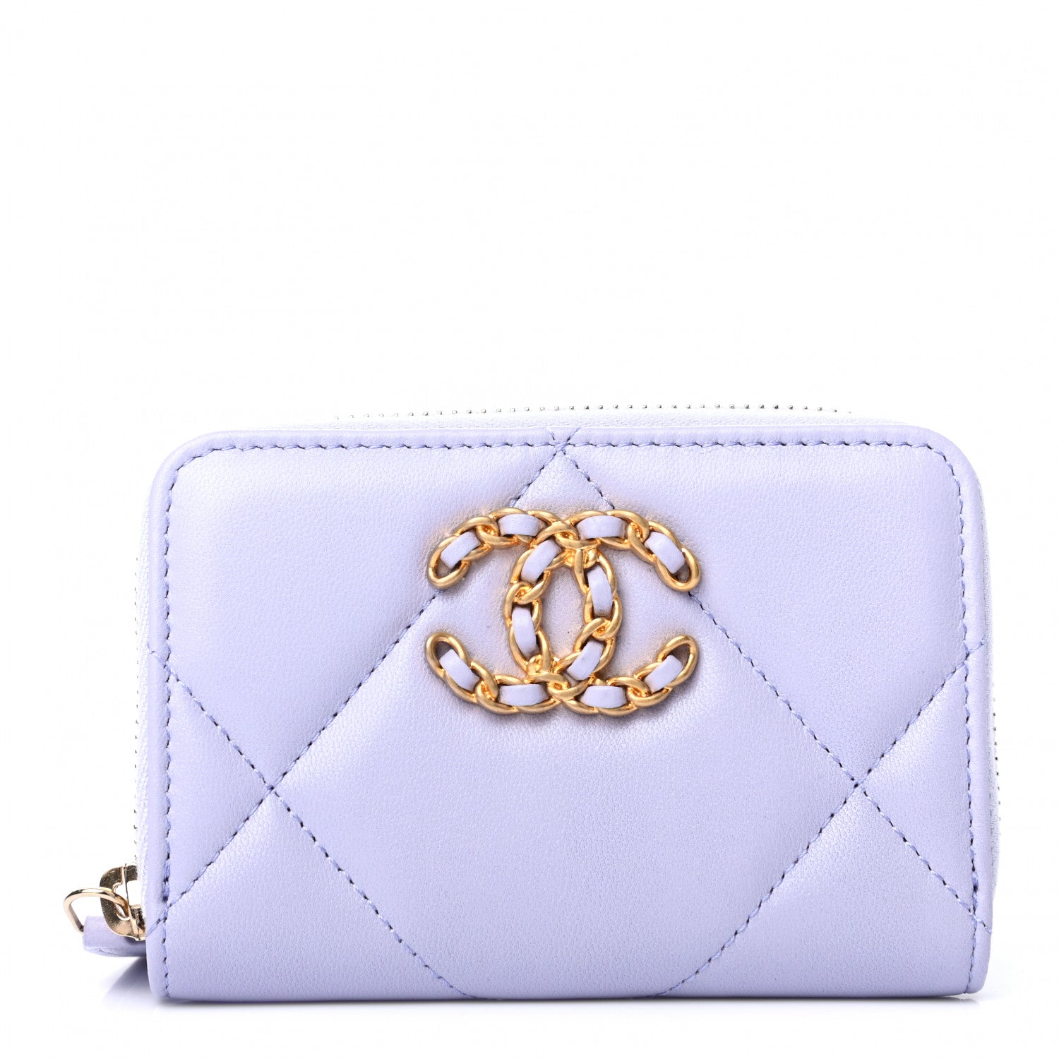 Chanel Lambskin Quilted Chanel 19 Zip Around Coin Purse Wallet Light Purple 1 of 7